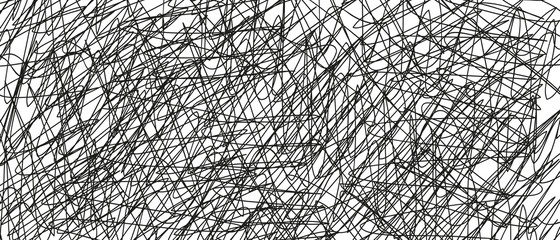 Abstract сhaotic texture. Monochrome wallpaper. Hand drawn dinamic scrawls. Black and white illustration