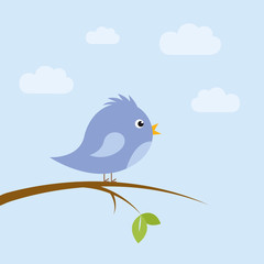 cute little bird sitting on a branch in summer vector illustration EPS10