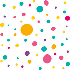 Sweet colorful dragee candy. Multicolored polka dot seamless pattern. Vector template for festive design.