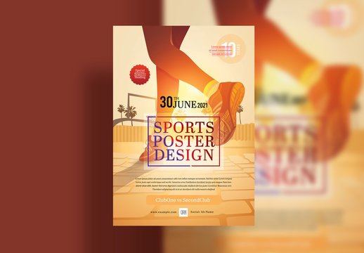 Poster Layout with Sports and Fitness Illustration
