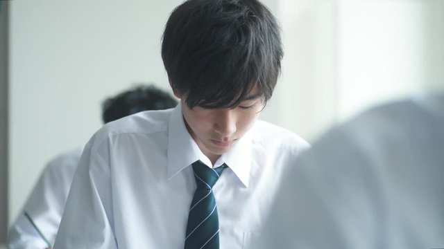 High school boy concentrated on studying