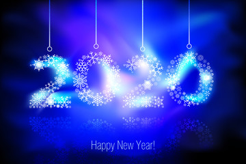 Fototapeta na wymiar Happy New Year 2020 greeting card. Snowflake background