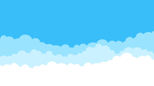 Blue cartoon sky background. Cloud flat blue sky abstract pattern. Cloudy summer sky