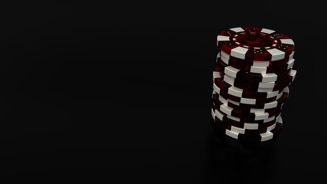 Red Glass Casino Chips Isolated On The Black Background - 3D Illustration 
