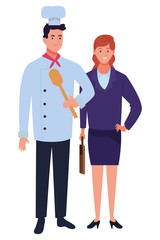 Professionals workers couple smiling cartoons