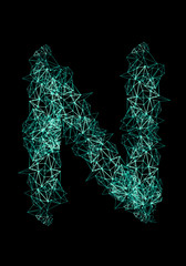 The letter N is made of high-tech rays, atoms, neutrons, and protons.