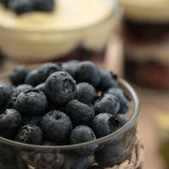 closeup of blueberries in a glass