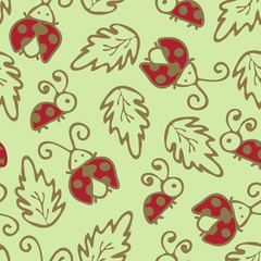 Seamless vector pattern with ladybugs.
