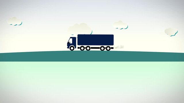 Transport truck drives over a road - comic look