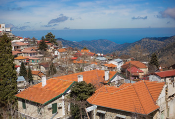Fototapeta na wymiar View of a mountain village on the island of Cyprus