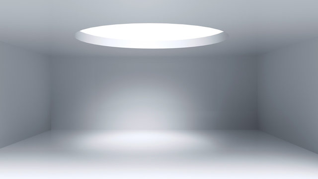 White Empty Abstract Interior Background, Room With Round Ceiling Light - 3D Illustration © Levan