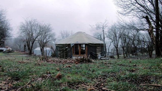 Yourt in the moutains in the winter