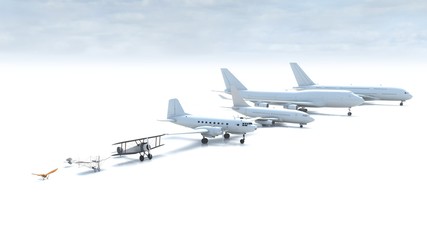 Fototapeta na wymiar 3D illustration of flight evolution