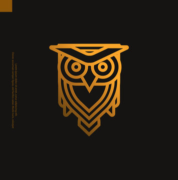 golden owl monoline logo vector
