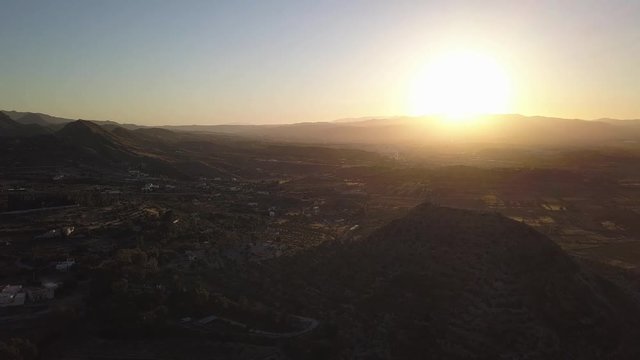 Sunset over Almeria Spain and the Sierra Cabrera Mountains, aerial view