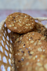 oatmeal cookies in a wicker basket