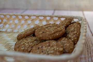 oatmeal cookies in a wicker basket