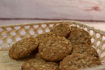 oatmeal cookies in a wicker basket