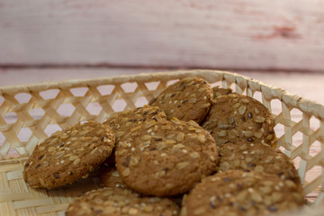 oatmeal cookies in a wicker basket
