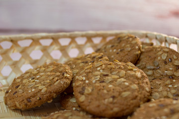 oatmeal cookies in a wicker basket