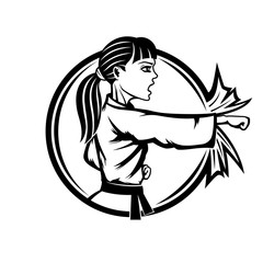 Karate woman sports sign on a white background.