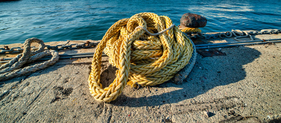 old marine rope in a harbour