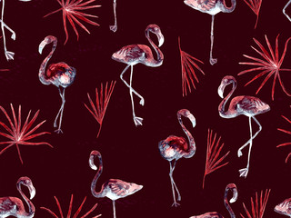 Large flamingo red hawaiian seamless pattern.