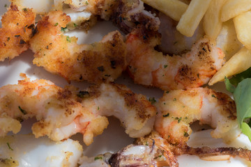 Squid skewers close up