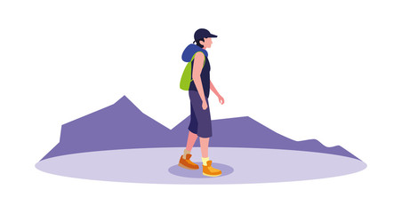Obraz premium young man backpacker in mountain landscape