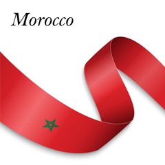 Waving ribbon or banner with flag