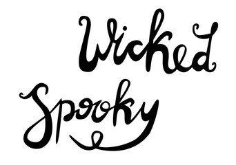 Fototapeta na wymiar Halloween icons: thin monochrome icon set, black and white kit. Creepy and funny jack face, bat, lettering.