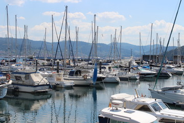 Sailing boats in the harbour of Combarro, Galicia