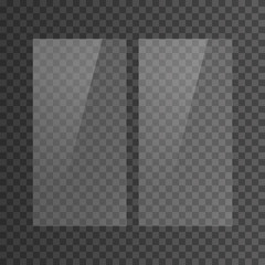 Realistic effect of reflection on a plastic window. Double-glazed window advertising. Glass plate set on transparent background. Clear glass showcase. Realistic window mockup. Vector illustration