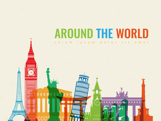 Travel composition with famous world landmarks. Travel and Tourism concept. Vector