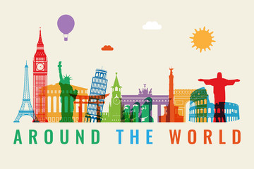 Travel composition with famous world landmarks. Travel and Tourism concept. Vector - Powered by Adobe