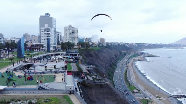 aerial shot of larcomar miraflores lima peru