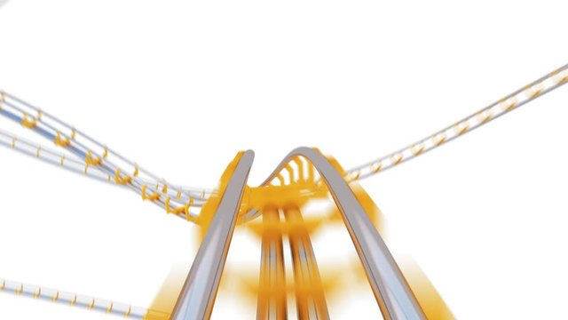 Beautiful Ride on Roller-Coaster Extremely Fast on White Background Seamless. Looped 3d Animation of Abstract Roller Coaster Attraction Curvy Railway. Entertainment Concept. 4k Ultra HD 3840x2160.