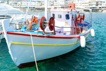 Traditional greece fishing boats at the island pf crete