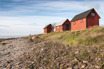 fihers cottages on the Baltic sea shore of Gotland Islan, Sweden