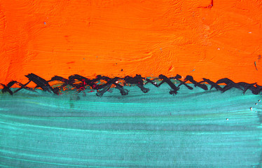 Orange, aqua color, gouache