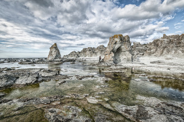 Fototapeta na wymiar Raukar formation, a limestone reef on Gotland Island, Sweden, Scandinavia, Europe