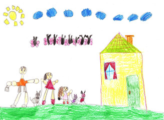 Obraz na płótnie Canvas Child's drawing a happy family