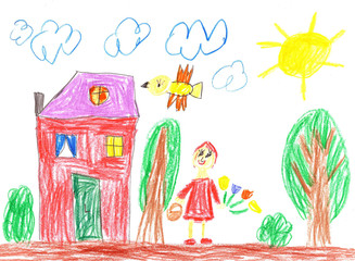 Child's drawing of a happy girl