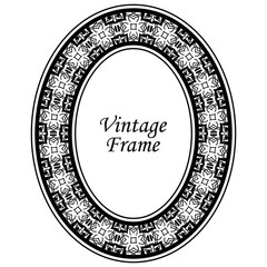 Decorative oval modern retro frame. Black border on white background