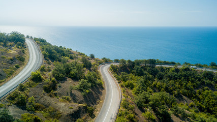 Crimea trip: view from above of curvy mountain road