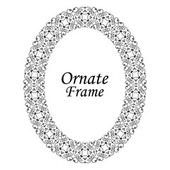 Decorative oval modern retro frame. Black border on white background
