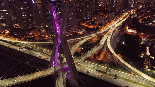 Illuminated bridge view in Sao Paulo urban city nightlife, Brazil.Illuminated bridge view in Sao Paulo urban city nightlife, Brazil.Illuminated bridge view in Sao Paulo urban city nightlife, Brazil.
