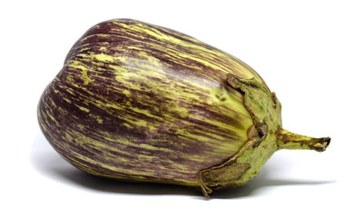 Eggplant on a white background. Eggplant has vitamins C, B1, B2, B5, PP