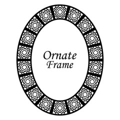 Decorative oval modern retro frame. Black border on white background