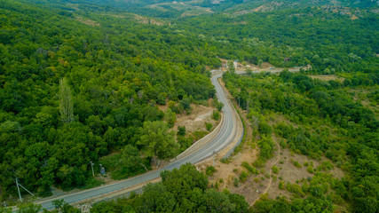Crimea trip: view from above of curvy mountain road
